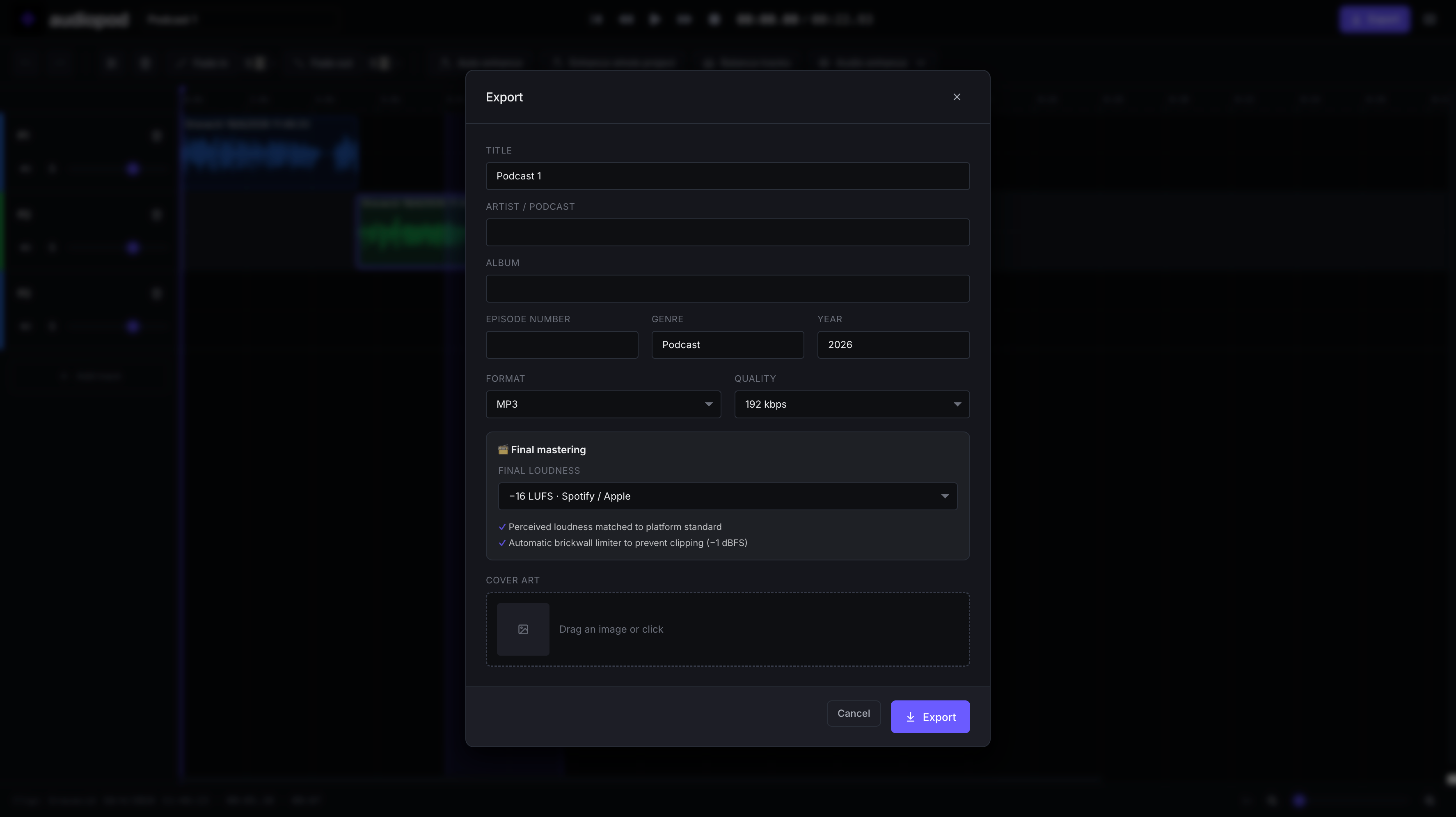 Screenshot of the Audiopod editor in English